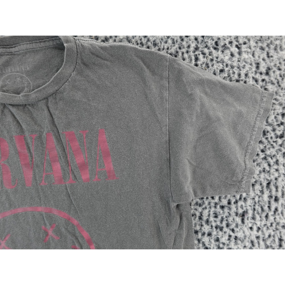 Kids Nirvana Smiley Face T Shirt Gray Short Sleeve Graphic‎ Tee - Picture 3 of 10
